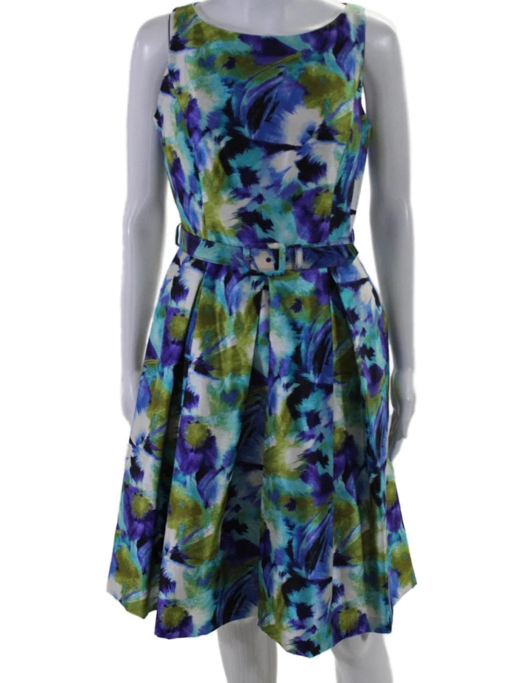 Evan Picone Sleeveless Floral Midi Dress in Blue, Green & Purple